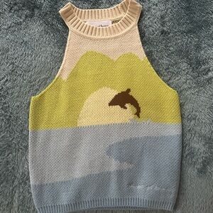 House of Sunny Wave Rider Halterneck Stretch-Knit Top Sz S